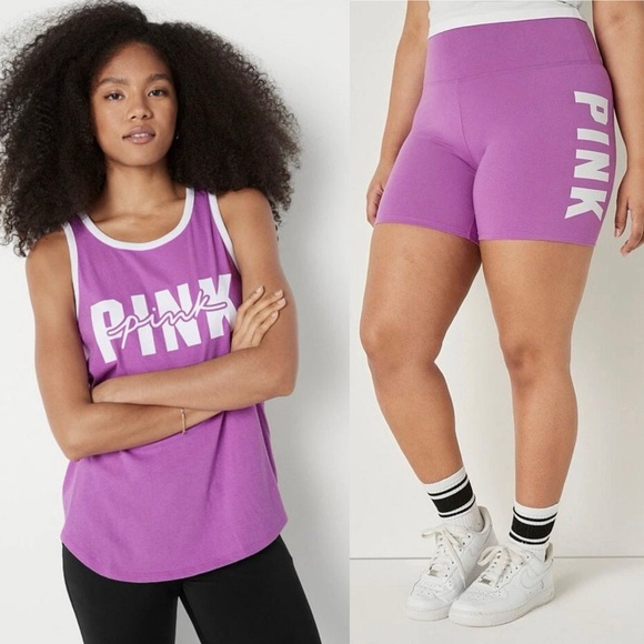 VS PINK Cotton High Rise Biker Shorts & Everyday Cotton Tank House Party Purple
